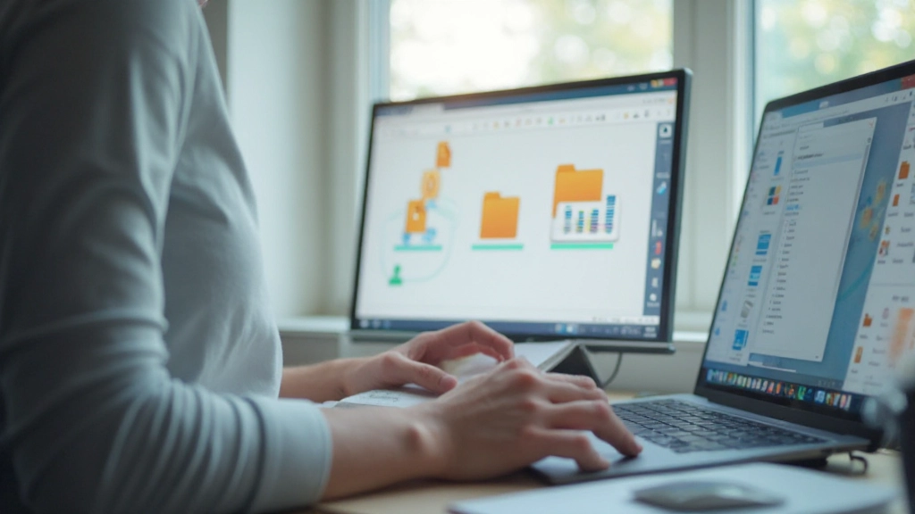 Computerscherm met mappenstructuur, vijf tot acht gekleurde hoofdmappen netjes georganiseerd in bestandsverkenner